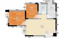 63平米两房一厅一卫户型图