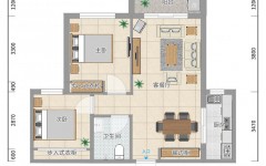 70平米两房一厅一卫户型图