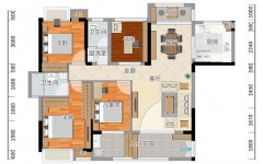 120平米四房一厅两卫户型图